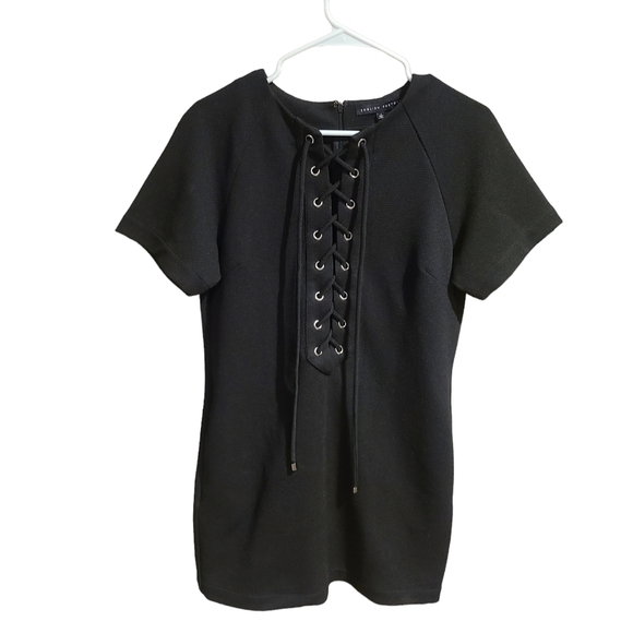 English Factory Lace Up Black Shift Dress - Picture 2 of 7